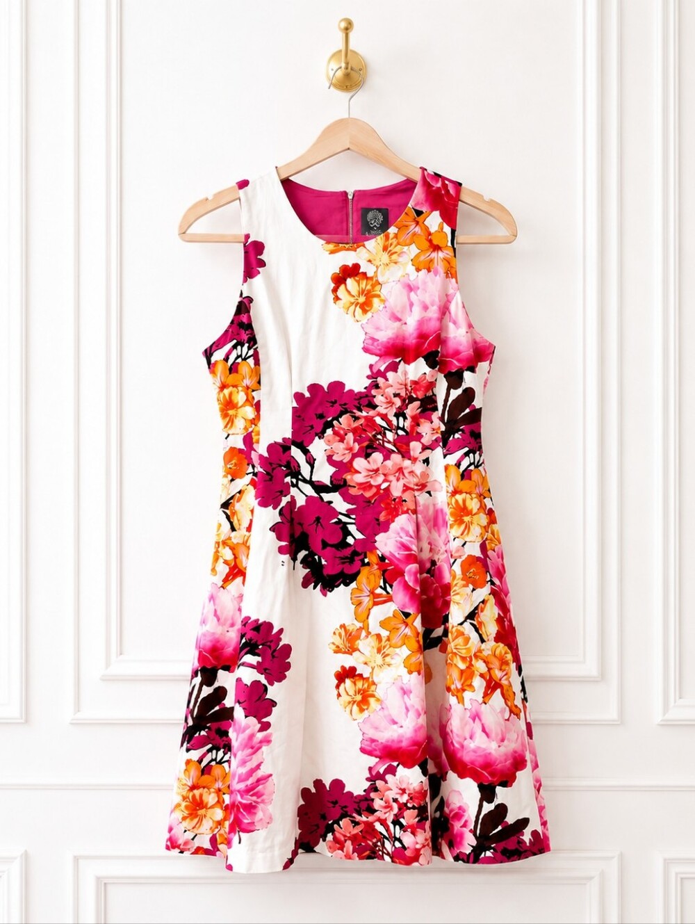 Vince Camuto Floral Fit & Flare Sleeveless Dress Size 12 Pink White Orange Midi - Picture 5 of 8